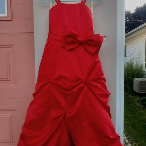Girls Red Formal Dress 25.5" Chest 28" Waist Sleeveless Bow Poofy Pageant Gown - Picture 3 of 5